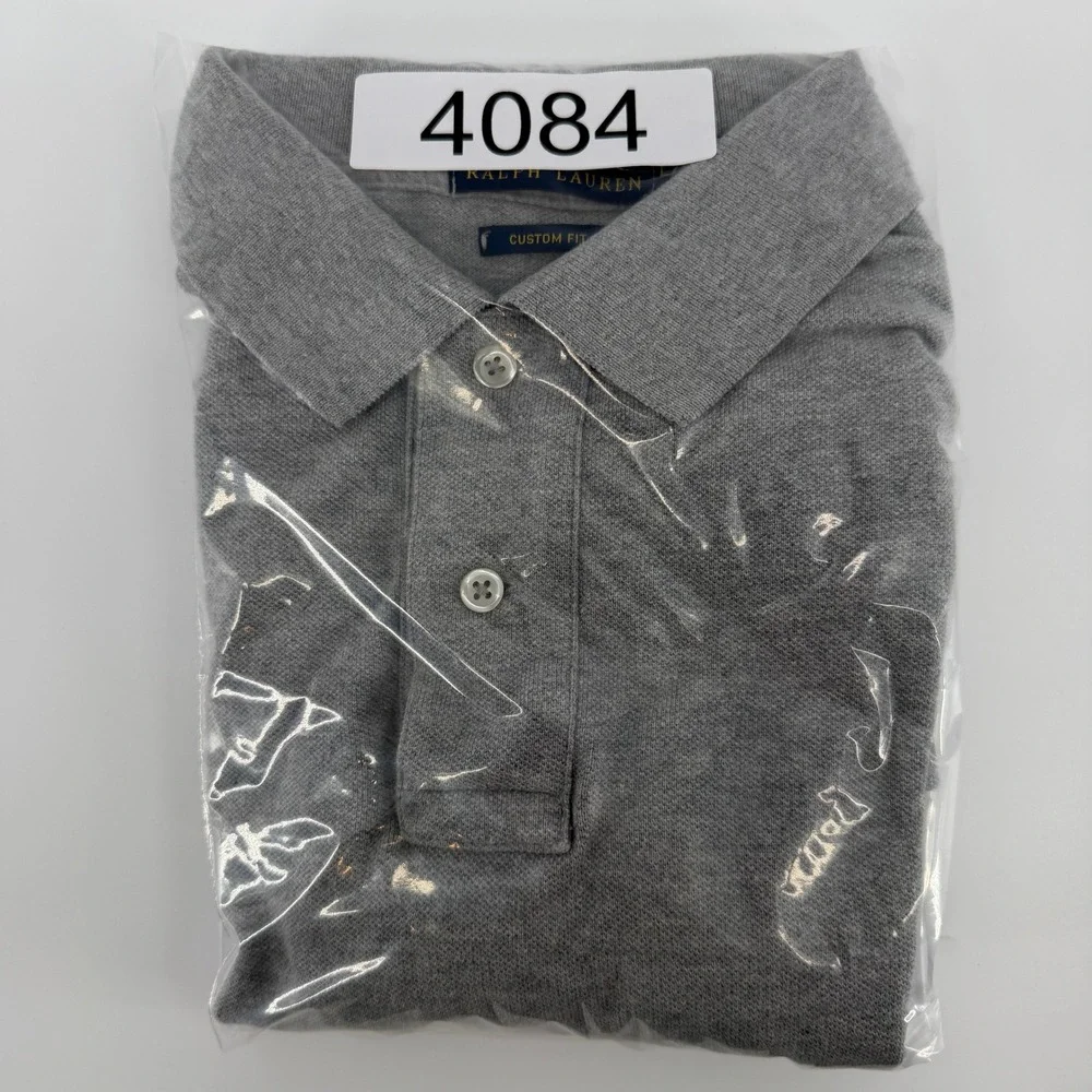 Polo Ralph Lauren Polo Shirt Mens Large Gray Custom Fit Short Sleeve Mesh Cotton